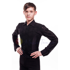 Чоловіча сорочка комбідрес для бальних танців чорна з гіпюром, фото 1