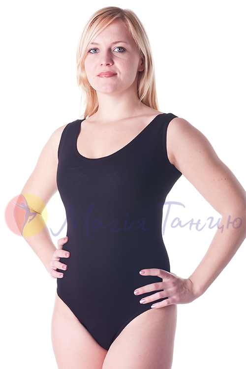 Купальник для танців та гімнастики  майка із бавовни чорний, фото 3