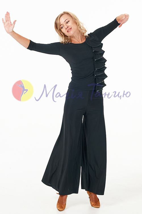 Блуза для бальних танців чорна з воланом, фото 3