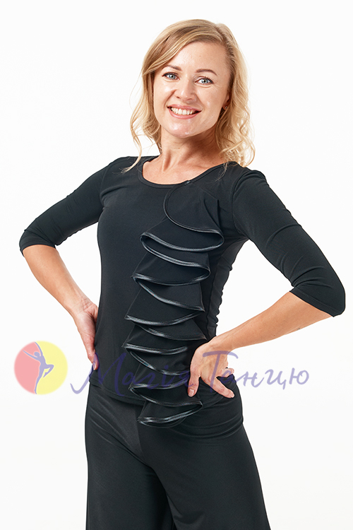 Блуза для бальних танців чорна з воланом, фото 4